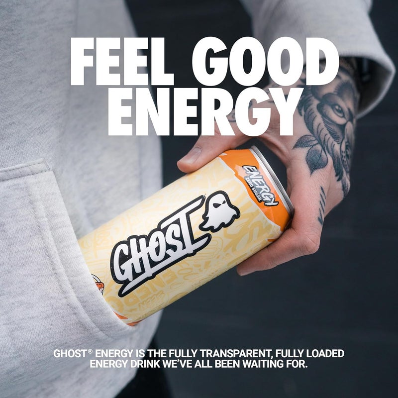 Ghost مشروب الطاقة GHOST ENERGY خالي من السكر - عبوة 12، كريمة البرتقال، علب 16 أونصة - Image 2